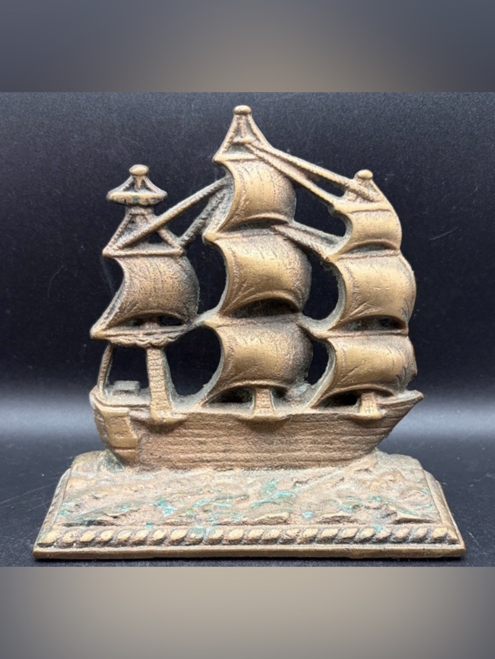 Vintage Solid Bronze Nautical Maritime Ship Bookend Doorstop Collectible Decor